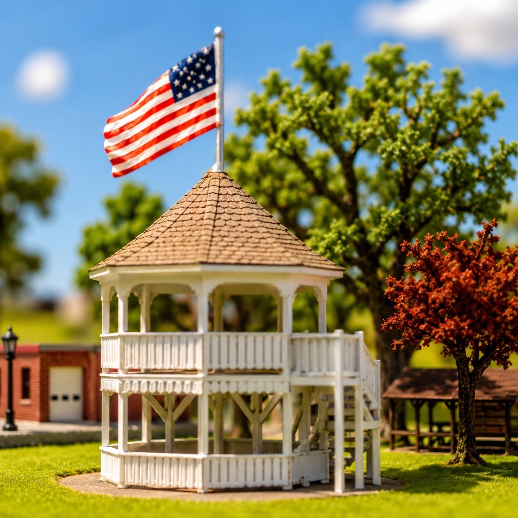A park gazebo where neighbors gather on a sunny day.